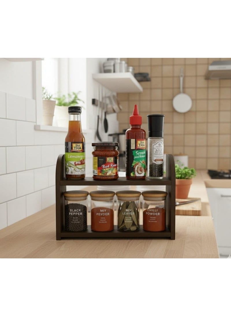 Two-tier wooden spice rack organizer for kitchen countertop, holder, spice bottles, kitchen organizer rack - Image 2