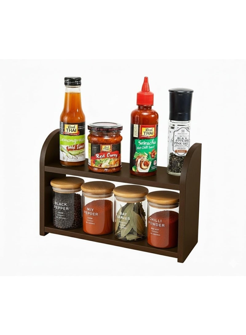 Two-tier wooden spice rack organizer for kitchen countertop, holder, spice bottles, kitchen organizer rack - Image 1