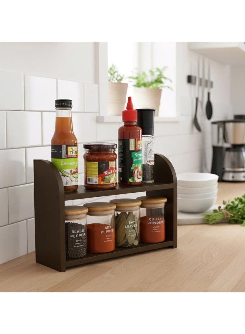 Two-tier wooden spice rack organizer for kitchen countertop, holder, spice bottles, kitchen organizer rack - Image 4