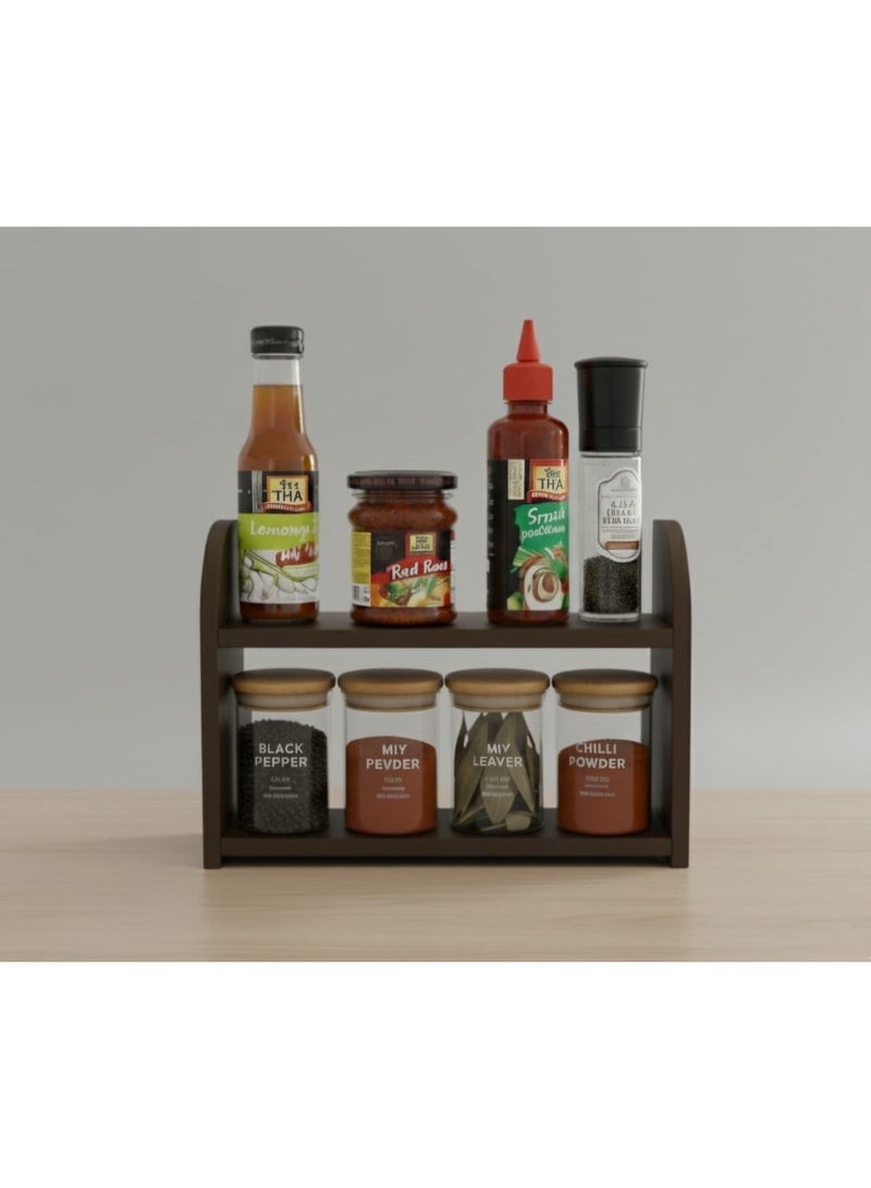 Two-tier wooden spice rack organizer for kitchen countertop, holder, spice bottles, kitchen organizer rack - Image 5