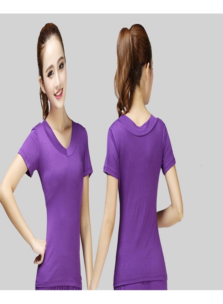 Loquat Women's Square Dance Top Short Sleeve V-neck Dance Dress  - Image 1