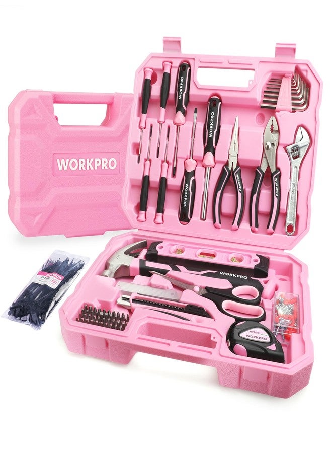 WORKPRO Pink Tool Set, 258 PCS Tool Kit for Women, Basic Household Case with Hammer, Screwdriver Set, Portable for Home Repair, New Apartment, House-Warming, DIY - Pink Ribbon - Image 1