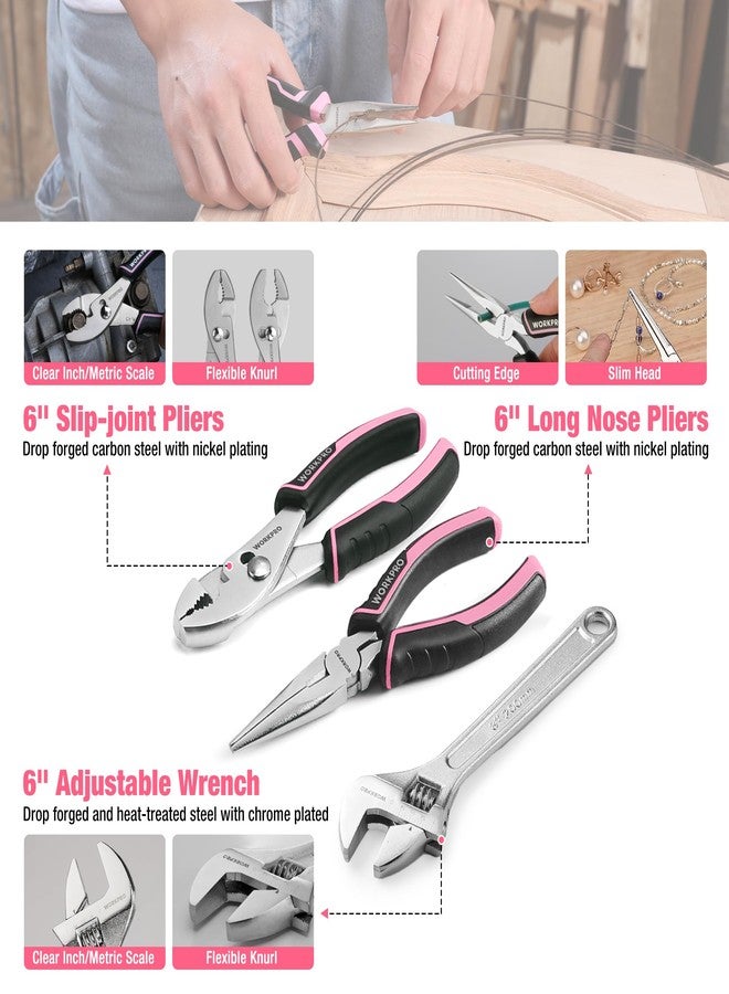 WORKPRO Pink Tool Set, 258 PCS Tool Kit for Women, Basic Household Case with Hammer, Screwdriver Set, Portable for Home Repair, New Apartment, House-Warming, DIY - Pink Ribbon - Image 4