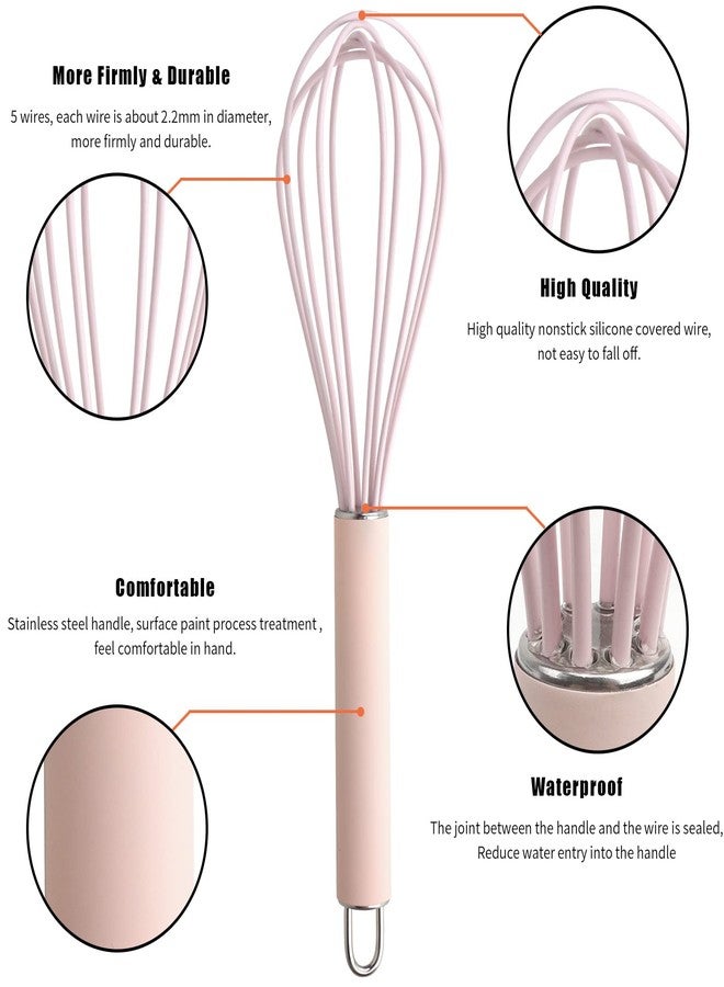 GorGin high temperature and easy to clean silicone whisk, wisk,stirrer, 10 inch, grip good grip design for Blending Whisking Beating Stirring Cooking Baking (1 Pack | Pink) - Image 2