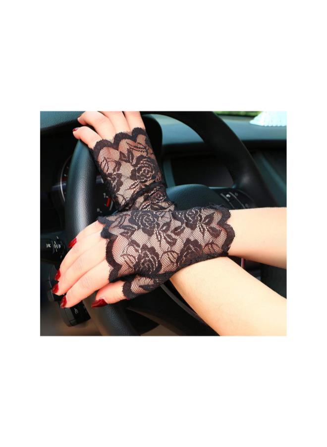 klarako 1 Pair Gloves Sun Block Women Half Hand Short Gloves UV Protection Fingerless for Driving ( Black ) - Image 3