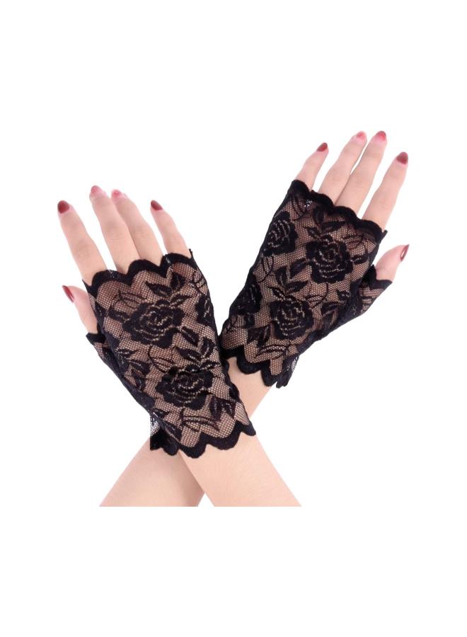 klarako 1 Pair Gloves Sun Block Women Half Hand Short Gloves UV Protection Fingerless for Driving ( Black ) - Image 1