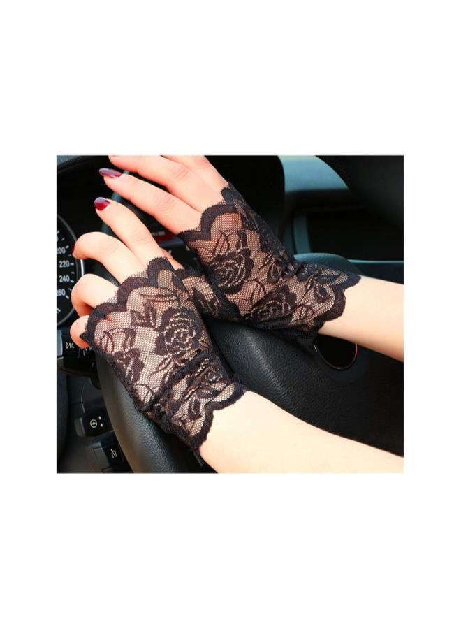 klarako 1 Pair Gloves Sun Block Women Half Hand Short Gloves UV Protection Fingerless for Driving ( Black ) - Image 4
