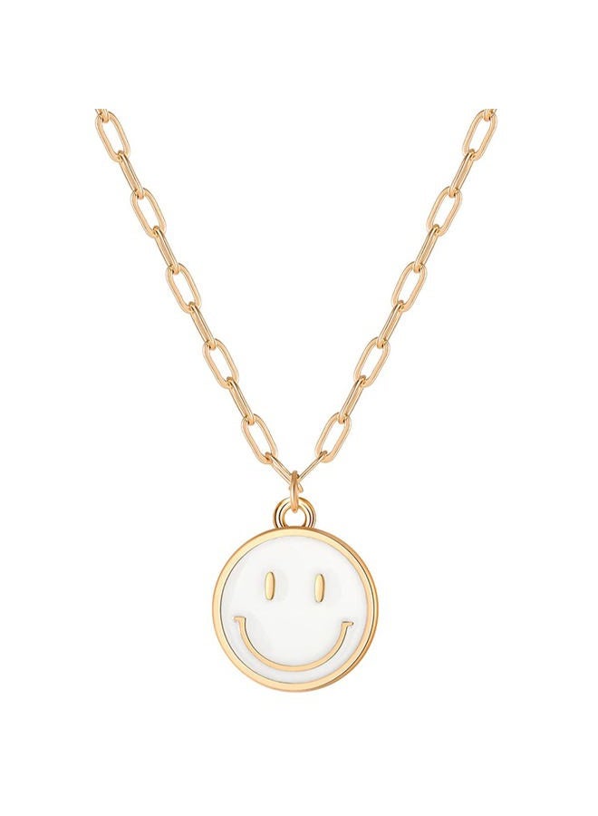 Godyce Smile Pendant Necklace Smiley Face Chain Necklace Paperclip Necklace Cute Round Pendant Necklace Preppy Jewelry for Women Girls, Alloy, No Gemstone - Image 1