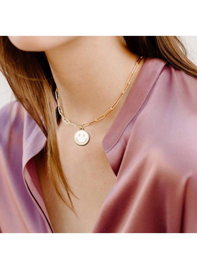 Godyce Smile Pendant Necklace Smiley Face Chain Necklace Paperclip Necklace Cute Round Pendant Necklace Preppy Jewelry for Women Girls, Alloy, No Gemstone - Image 3