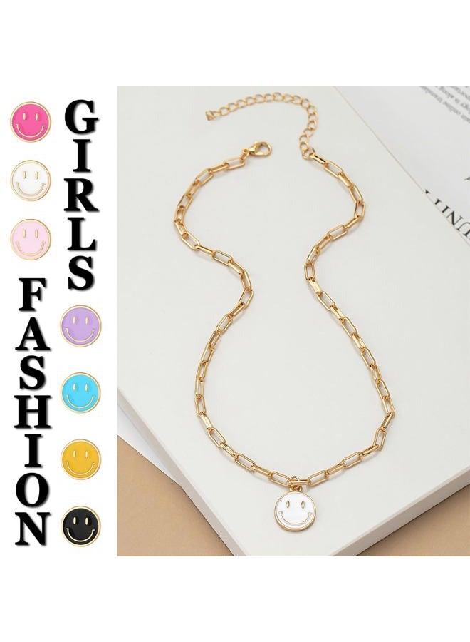 Godyce Smile Pendant Necklace Smiley Face Chain Necklace Paperclip Necklace Cute Round Pendant Necklace Preppy Jewelry for Women Girls, Alloy, No Gemstone - Image 5