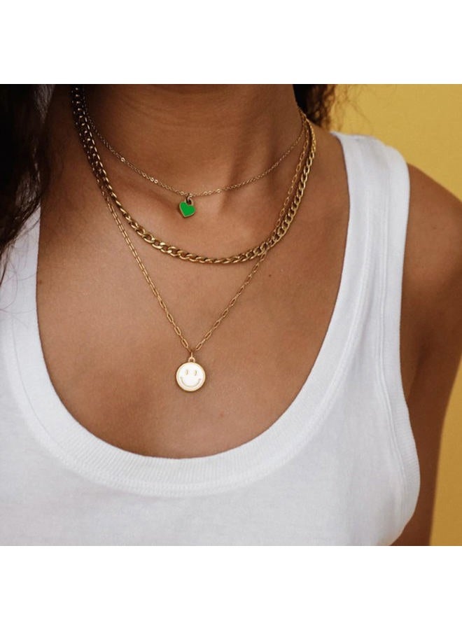 Godyce Smile Pendant Necklace Smiley Face Chain Necklace Paperclip Necklace Cute Round Pendant Necklace Preppy Jewelry for Women Girls, Alloy, No Gemstone - Image 2
