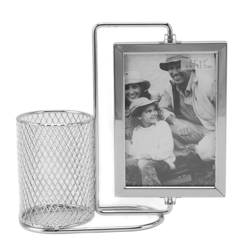 360° Rotating Stainless Steel Pen Holder Picture Frame - Large Capacity Multi-Purpose Organizer Cup for Home Office Desktop - Image 1
