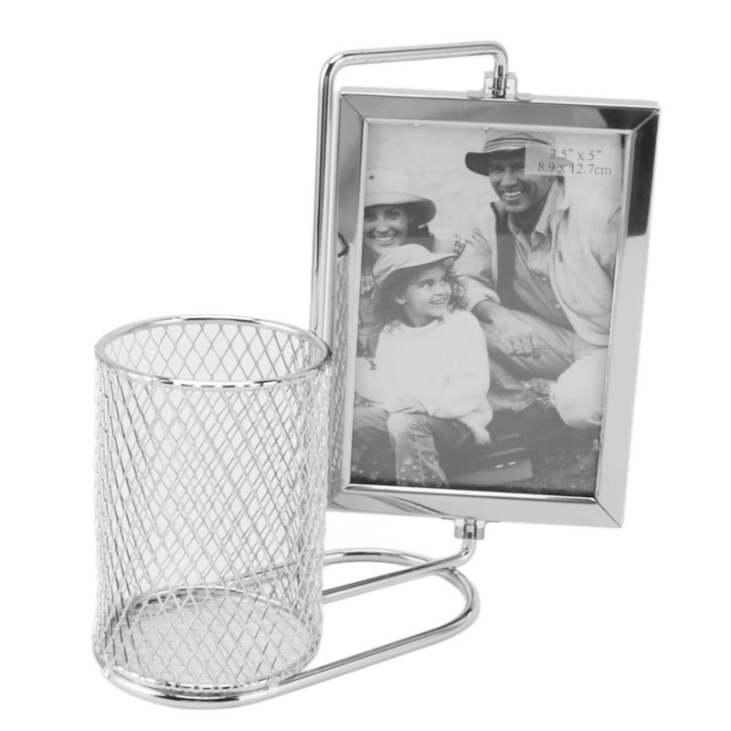 360° Rotating Stainless Steel Pen Holder Picture Frame - Large Capacity Multi-Purpose Organizer Cup for Home Office Desktop - Image 3