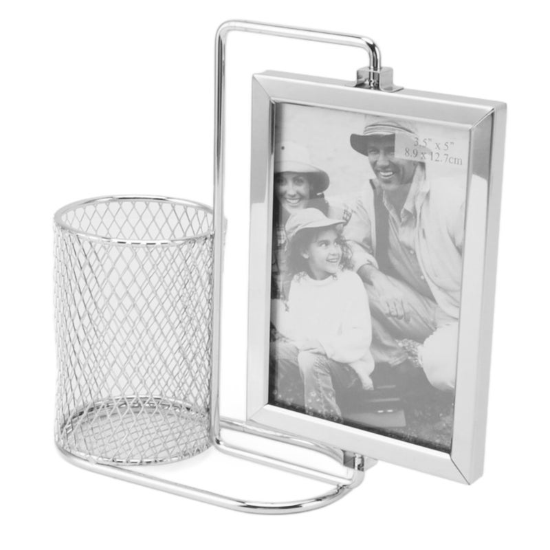 360° Rotating Stainless Steel Pen Holder Picture Frame - Large Capacity Multi-Purpose Organizer Cup for Home Office Desktop - Image 4