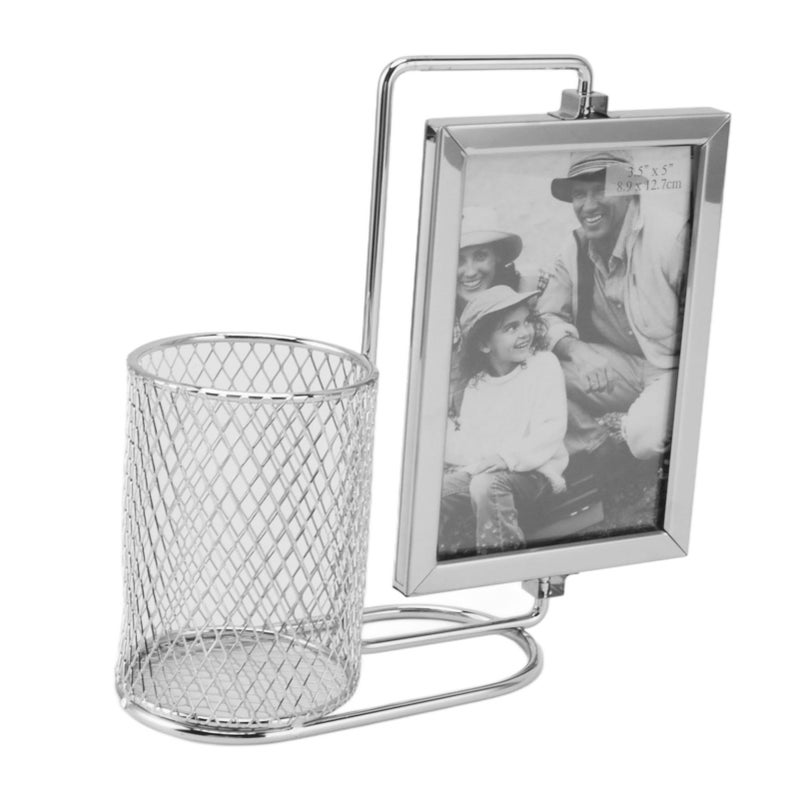 360° Rotating Stainless Steel Pen Holder Picture Frame - Large Capacity Multi-Purpose Organizer Cup for Home Office Desktop - Image 2