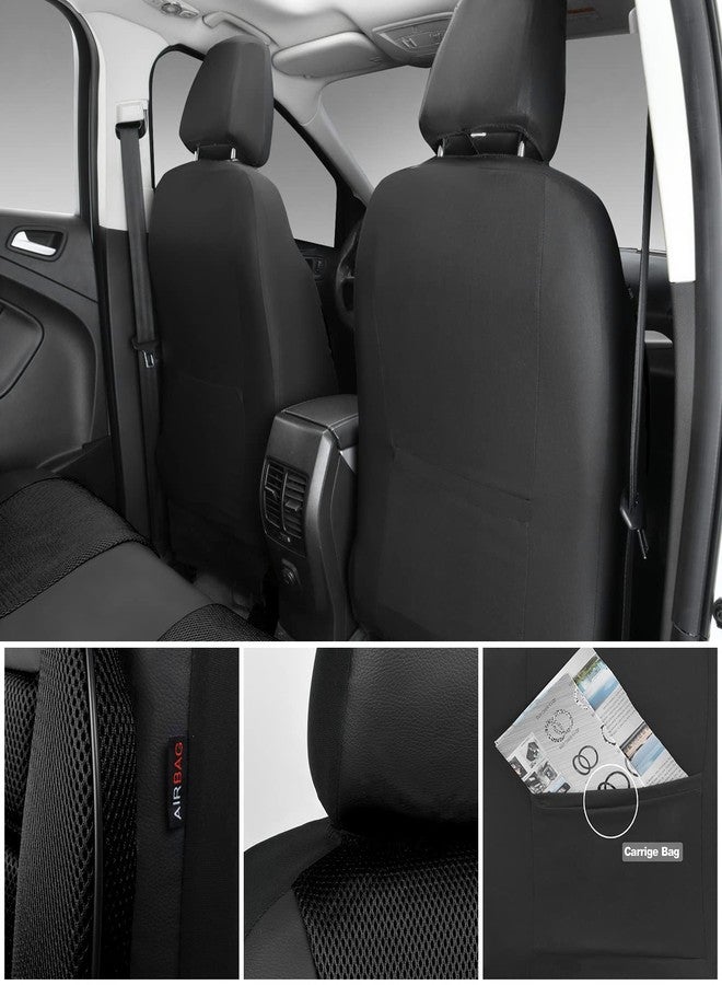 CAR PASS أغطية مقاعد سيارة من الجلد مع دعم ظهر ثلاثي الأبعاد من الفوم، غطاءان أماميان لمقاعد السيارة من قماش شبكي هوائي، غطاء مقعد سيارة مناسب لجميع الفصول، مناسب للسيارات، سيارات الدفع الرباعي، سيارات السيدان، سيارات الفان، متوافق مع الوسائد الهوائية، تصميم أنيق من قطعتين (أسود بالكامل) - Image 4