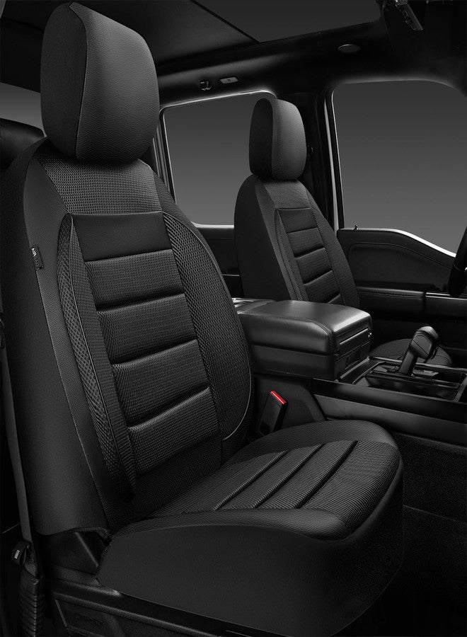 CAR PASS Leather 3D Foam Back Support Car Seat Covers Two Front Air Mesh Automotive Seat Covers, All Season Car Seat Cover Fit Automotive,SUV,Sedan,Van, Airbag Compatible Elegance 2pieces(All Black)