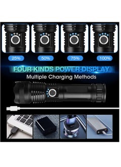 QLIGHT Rechargeable Flashlight 990000 High Lumens, XHP70.2 Super Bright Tactical Flashlights, Led Flash lights with 5 Modes, Zoomable, Type-C, IPX65 Waterproof, Powerful Flash Light for Camping Hiking Running & Cycling  - Image 2