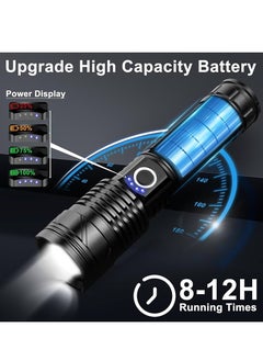QLIGHT Rechargeable Flashlight 990000 High Lumens, XHP70.2 Super Bright Tactical Flashlights, Led Flash lights with 5 Modes, Zoomable, Type-C, IPX65 Waterproof, Powerful Flash Light for Camping Hiking Running & Cycling  - Image 3