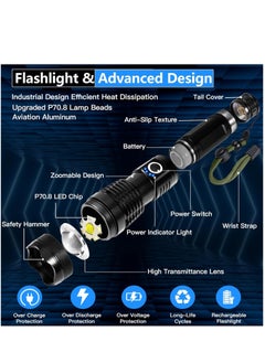 QLIGHT Rechargeable Flashlight 990000 High Lumens, XHP70.2 Super Bright Tactical Flashlights, Led Flash lights with 5 Modes, Zoomable, Type-C, IPX65 Waterproof, Powerful Flash Light for Camping Hiking Running & Cycling  - Image 5
