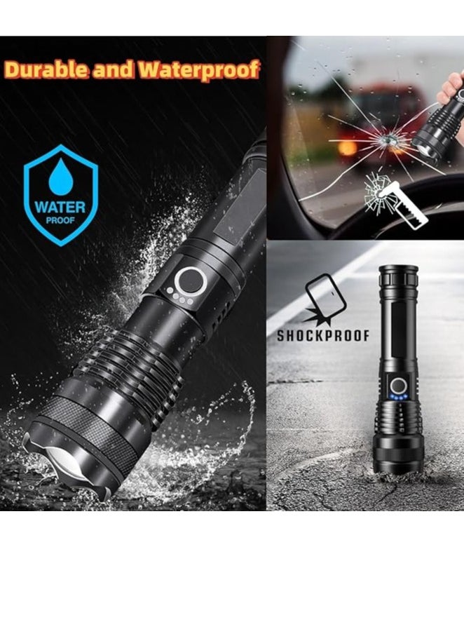 QLIGHT - Rechargeable Flashlight 990000 High Lumens, XHP70.2 Super Bright Tactical Flashlights, Led Flash lights with 5 Modes, Zoomable, Type-C, IPX65 Waterproof, Powerful Flash Light for Camping Hiking Running & Cycling - Image 1