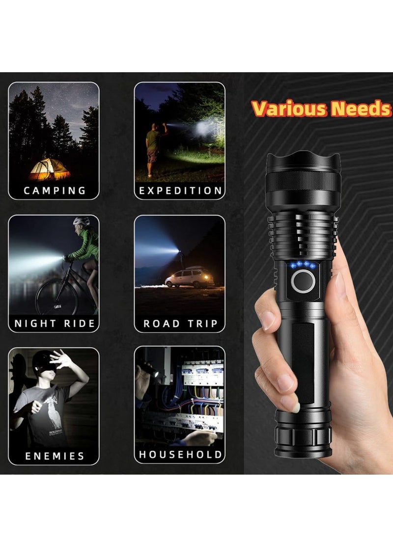 QLIGHT - Rechargeable Flashlight 990000 High Lumens, XHP70.2 Super Bright Tactical Flashlights, Led Flash lights with 5 Modes, Zoomable, Type-C, IPX65 Waterproof, Powerful Flash Light for Camping Hiking Running & Cycling - Image 1
