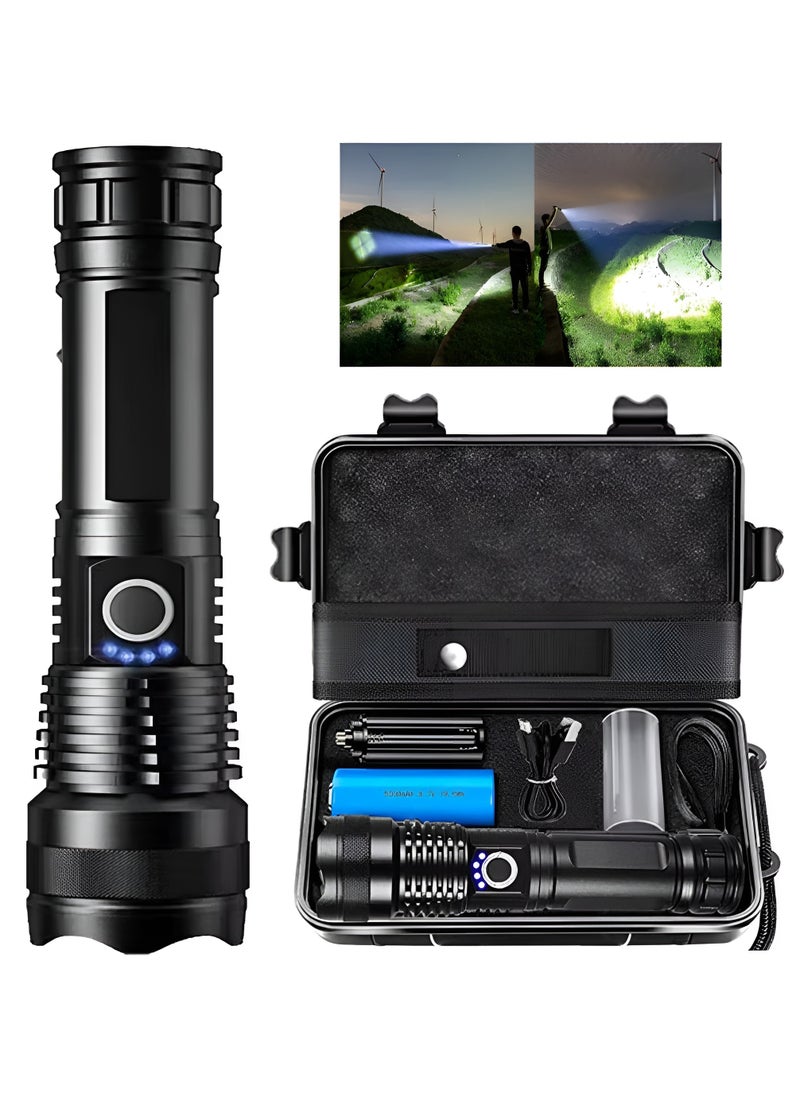 QLIGHT - Rechargeable Flashlight 990000 High Lumens, XHP70.2 Super Bright Tactical Flashlights, Led Flash lights with 5 Modes, Zoomable, Type-C, IPX65 Waterproof, Powerful Flash Light for Camping Hiking Running & Cycling - Image 1
