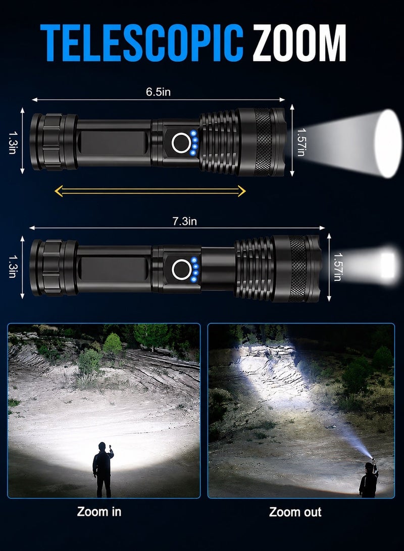 QLIGHT Rechargeable Flashlight 990000 High Lumens, XHP70.2 Super Bright Tactical Flashlights, Led Flash lights with 5 Modes, Zoomable, Type-C, IPX65 Waterproof, Powerful Flash Light for Camping Hiking Running & Cycling - Image 5