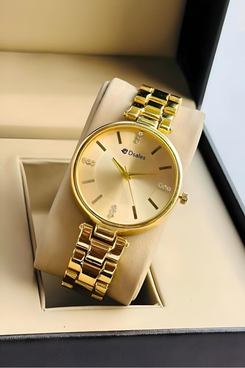 Dsales Women Analogue Wrist Watches for Women's & Girls&Miss&Ladies Diamond Studded Dial Rosegold Colored Stylish Bracelet Strap (Full Gold) - Image 3