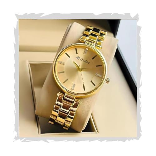 Dsales Women Analogue Wrist Watches for Women's & Girls&Miss&Ladies Diamond Studded Dial Rosegold Colored Stylish Bracelet Strap (Full Gold) - Image 5