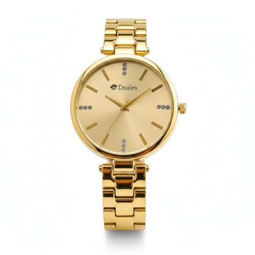 Dsales Women Analogue Wrist Watches for Women's & Girls&Miss&Ladies Diamond Studded Dial Rosegold Colored Stylish Bracelet Strap (Full Gold) - Image 1