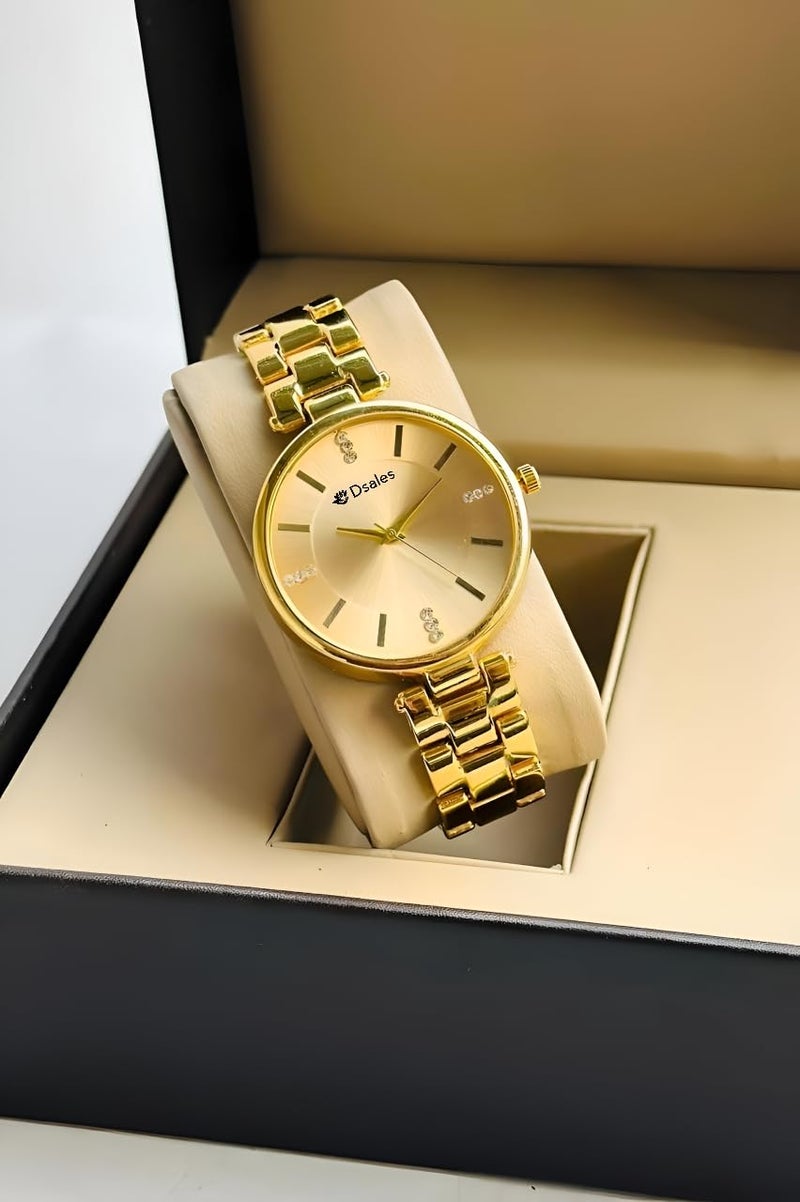 Dsales Women Analogue Wrist Watches for Women's & Girls&Miss&Ladies Diamond Studded Dial Rosegold Colored Stylish Bracelet Strap (Full Gold) - Image 2