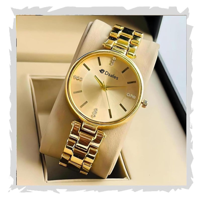 Dsales Women Analogue Wrist Watches for Women's & Girls&Miss&Ladies Diamond Studded Dial Rosegold Colored Stylish Bracelet Strap (Full Gold) - Image 4