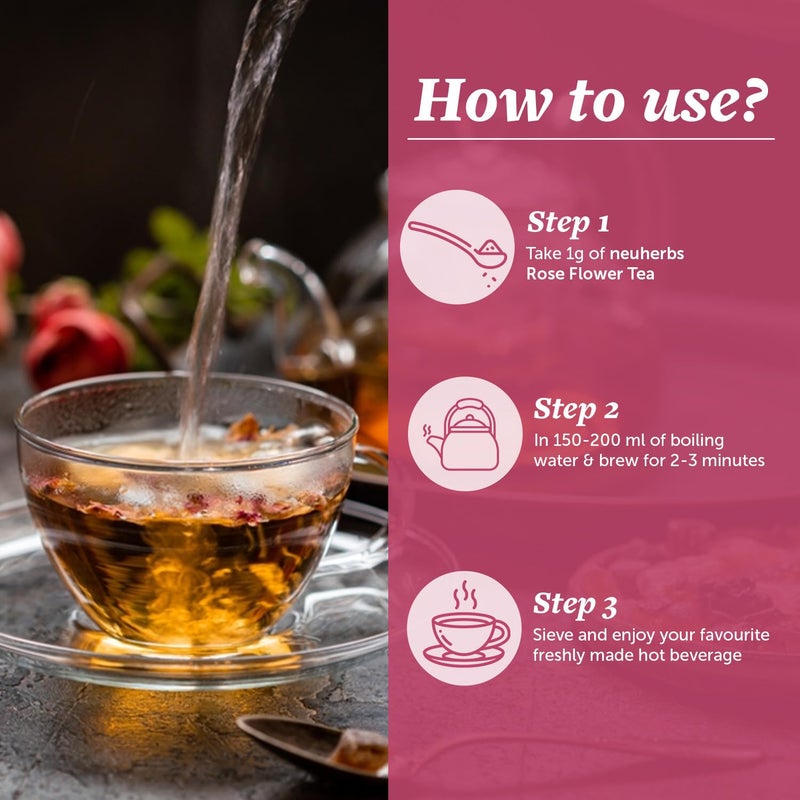 Neuherbs Rose Flower Tea 50g (Pack of 1) | Promote Skin Glow | 100% Clean, Natural & Pure | Rich In Antioxidant | Caffeine Free Tea - Image 5