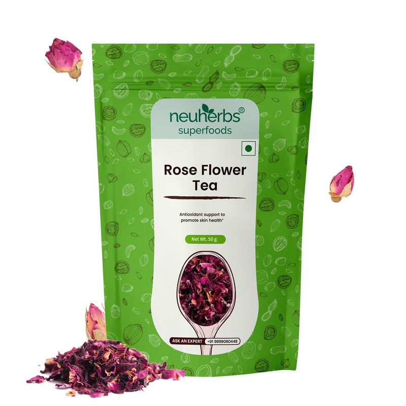 Neuherbs Rose Flower Tea 50g (Pack of 1) | Promote Skin Glow | 100% Clean, Natural & Pure | Rich In Antioxidant | Caffeine Free Tea - Image 1