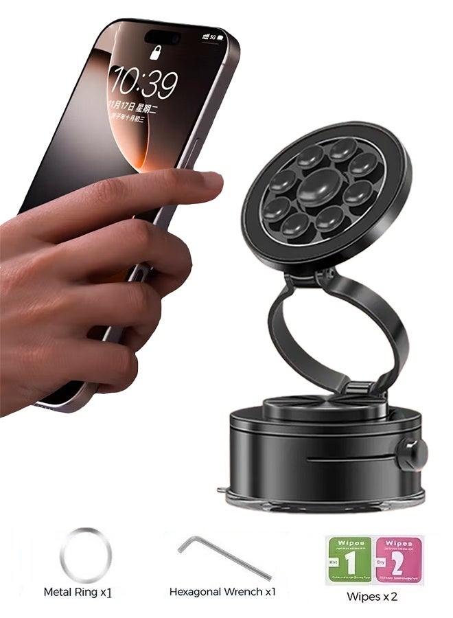 Car Phone Holder,Magnetic Car Phone Holder with Vacuum Suction, 360° Rotating Vacuum Suction Magnetic Car Phone Holder,Adsorption Compact and Portable,Magnetic Car Phone Holder For Car Dashboard Truck Windshield Table Suitable For Tablets Smartphones Flat Universal Magnetic Kit,Black - Image 1