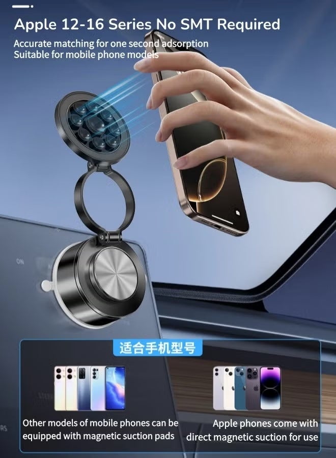Car Phone Holder,Magnetic Car Phone Holder with Vacuum Suction, 360° Rotating Vacuum Suction Magnetic Car Phone Holder,Adsorption Compact and Portable,Magnetic Car Phone Holder For Car Dashboard Truck Windshield Table Suitable For Tablets Smartphones Flat Universal Magnetic Kit,Black - Image 5