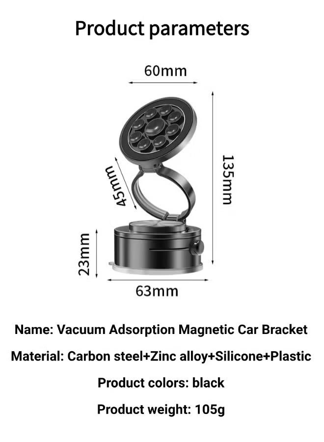Car Phone Holder,Magnetic Car Phone Holder with Vacuum Suction, 360° Rotating Vacuum Suction Magnetic Car Phone Holder,Adsorption Compact and Portable,Magnetic Car Phone Holder For Car Dashboard Truck Windshield Table Suitable For Tablets Smartphones Flat Universal Magnetic Kit,Black - Image 2