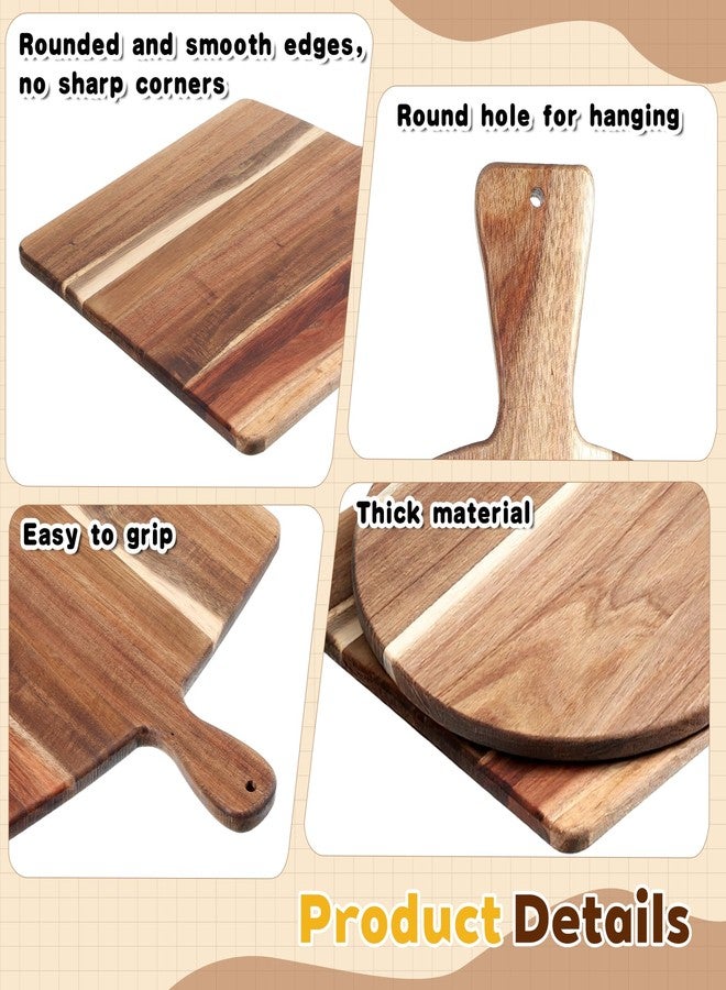 Exclaith 2 Pcs Acacia Wood Cutting Board with Handles Charcuterie Boards for Kitchen Round & Rectangular Wooden Cutting Board Set for Cheese Meat Fruit Pizza Bread, 16x12 Inch, 17x13 Inch - Image 3