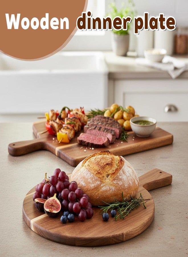 Exclaith 2 Pcs Acacia Wood Cutting Board with Handles Charcuterie Boards for Kitchen Round & Rectangular Wooden Cutting Board Set for Cheese Meat Fruit Pizza Bread, 16x12 Inch, 17x13 Inch - Image 5