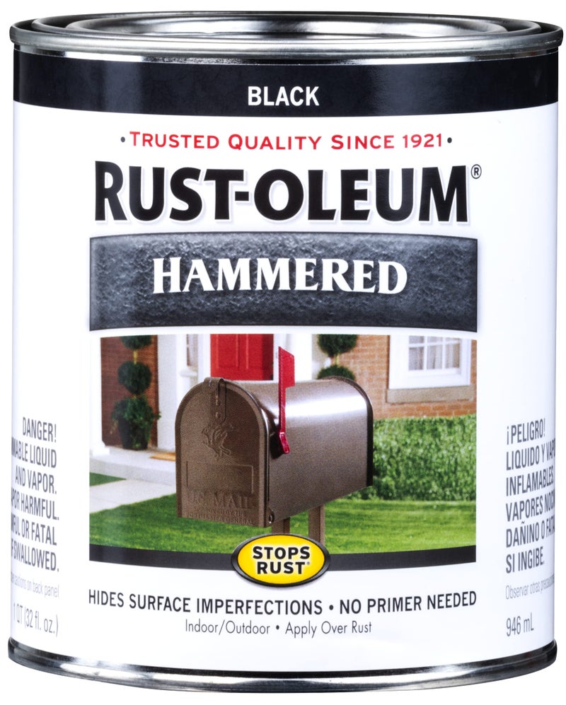 Rust-Oleum 7215502 Stops Rust Hammered Finish Brush Paint, Quart, Black - Image 1