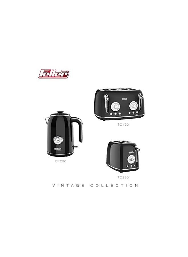 vesus ألمانيا، غلاية بتصميم ريترو سعة 1.7 لتر مع ترمومتر، 2200 واط، هيكل من الفولاذ المقاوم للصدأ، وحدة تحكم STRIX، حماية من الغليان الجاف وإيقاف التشغيل التلقائي، EK200، ضمان 2 سنة - نسخة الإمارات (أسود) - Image 2