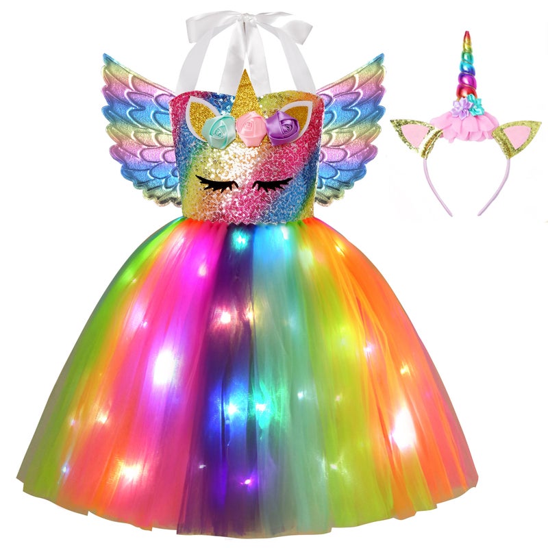 Davsolly Unicorn Costume for Girls Led Light Up Unicorn Princess Tutu Outfit for Halloween Dress Up Birthday Christmas Gifts - Image 3