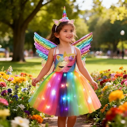 Davsolly Unicorn Costume for Girls Led Light Up Unicorn Princess Tutu Outfit for Halloween Dress Up Birthday Christmas Gifts - Image 5
