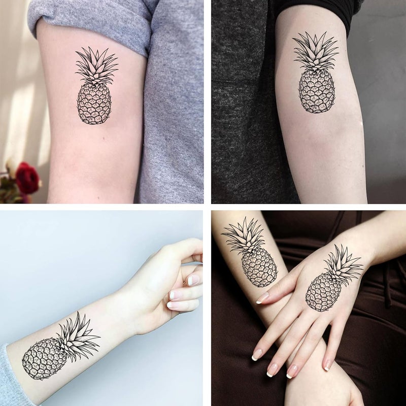 Dopetattoo Six sheets Temporary Tattoos for Men and Women Fruits Fruit Pineapple Sketch Scratch Black and White Abstract Art Beauty for Men Temporary tattoo for Women Neck Arm Chest for Woman - Image 3