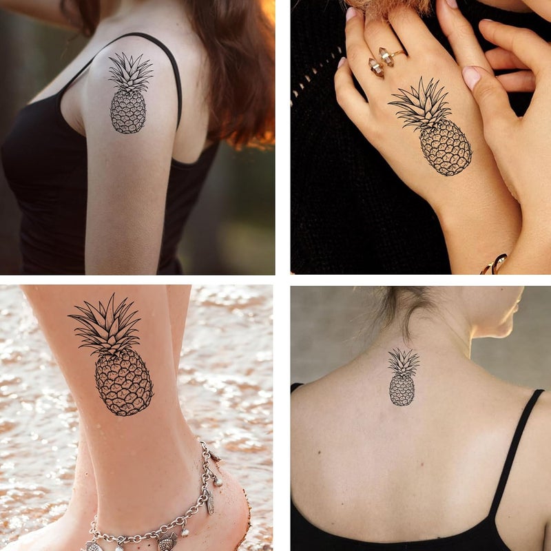 Dopetattoo Six sheets Temporary Tattoos for Men and Women Fruits Fruit Pineapple Sketch Scratch Black and White Abstract Art Beauty for Men Temporary tattoo for Women Neck Arm Chest for Woman - Image 2