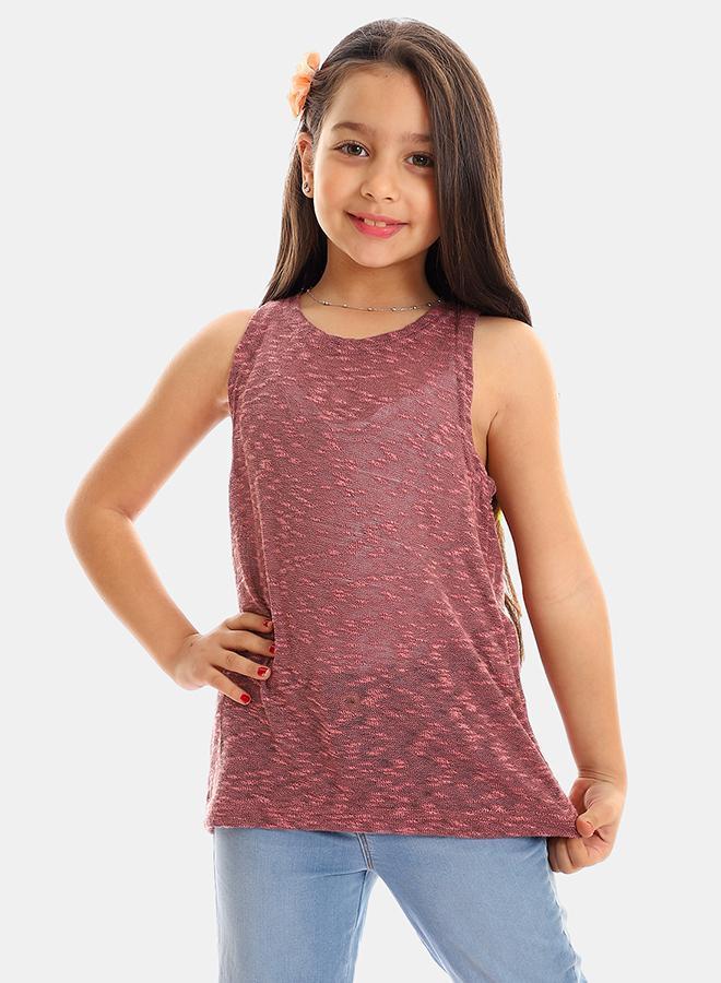 kady Girls Self Pattern Sleeveless Tank Top girls cashmere  1337-cashmere-2 - Image 1