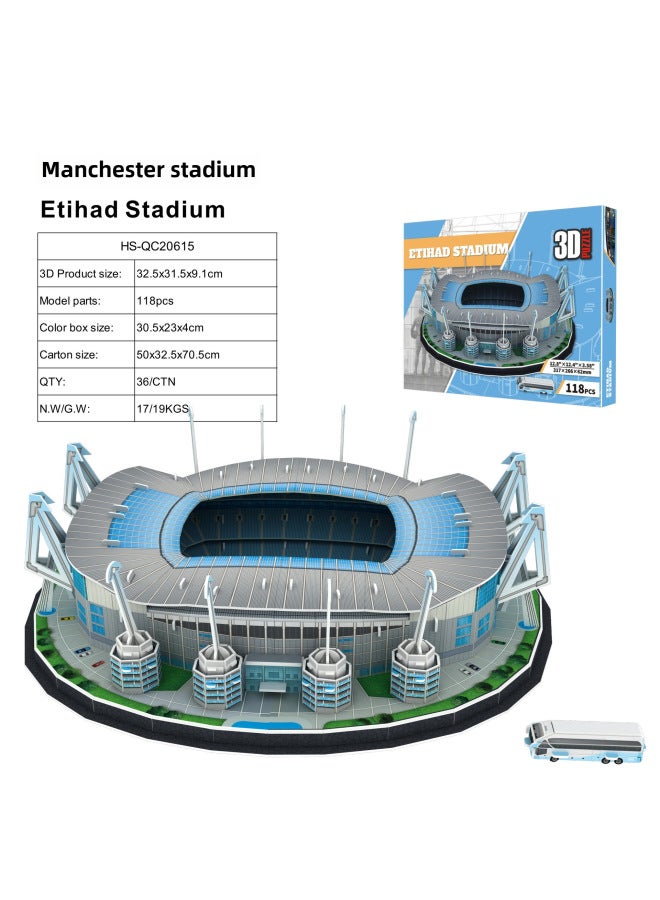 Educational Assembly Football Field Model Barca Real Madrid World Cup Diy 3d Puzzle Toy Handmade Gift-Color:Manchester City Manchester - Image 1