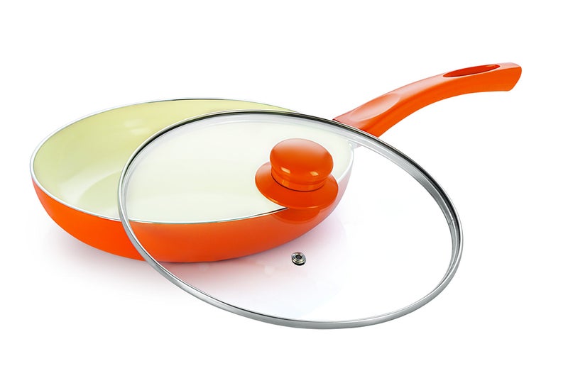 NIRLON New Reinforced 4 Layer Ceramic Coating Non Stick Induction Frying Pan with Glass Lid, Beige & Orange (Aluminium, Stainless Steel, Bakelite, Glass) Brown/Orange Colour May Vary - Image 3