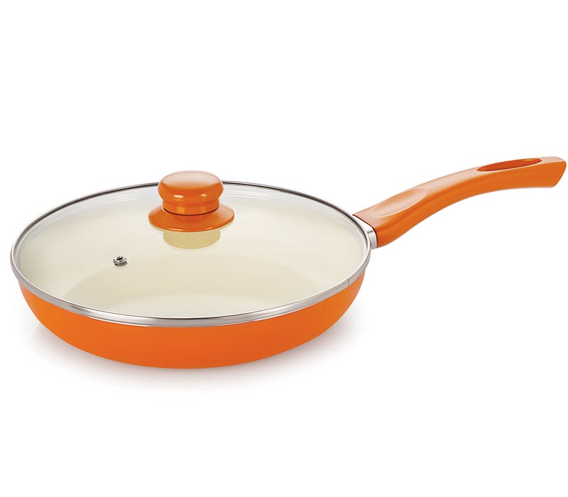NIRLON New Reinforced 4 Layer Ceramic Coating Non Stick Induction Frying Pan with Glass Lid, Beige & Orange (Aluminium, Stainless Steel, Bakelite, Glass) Brown/Orange Colour May Vary - Image 5